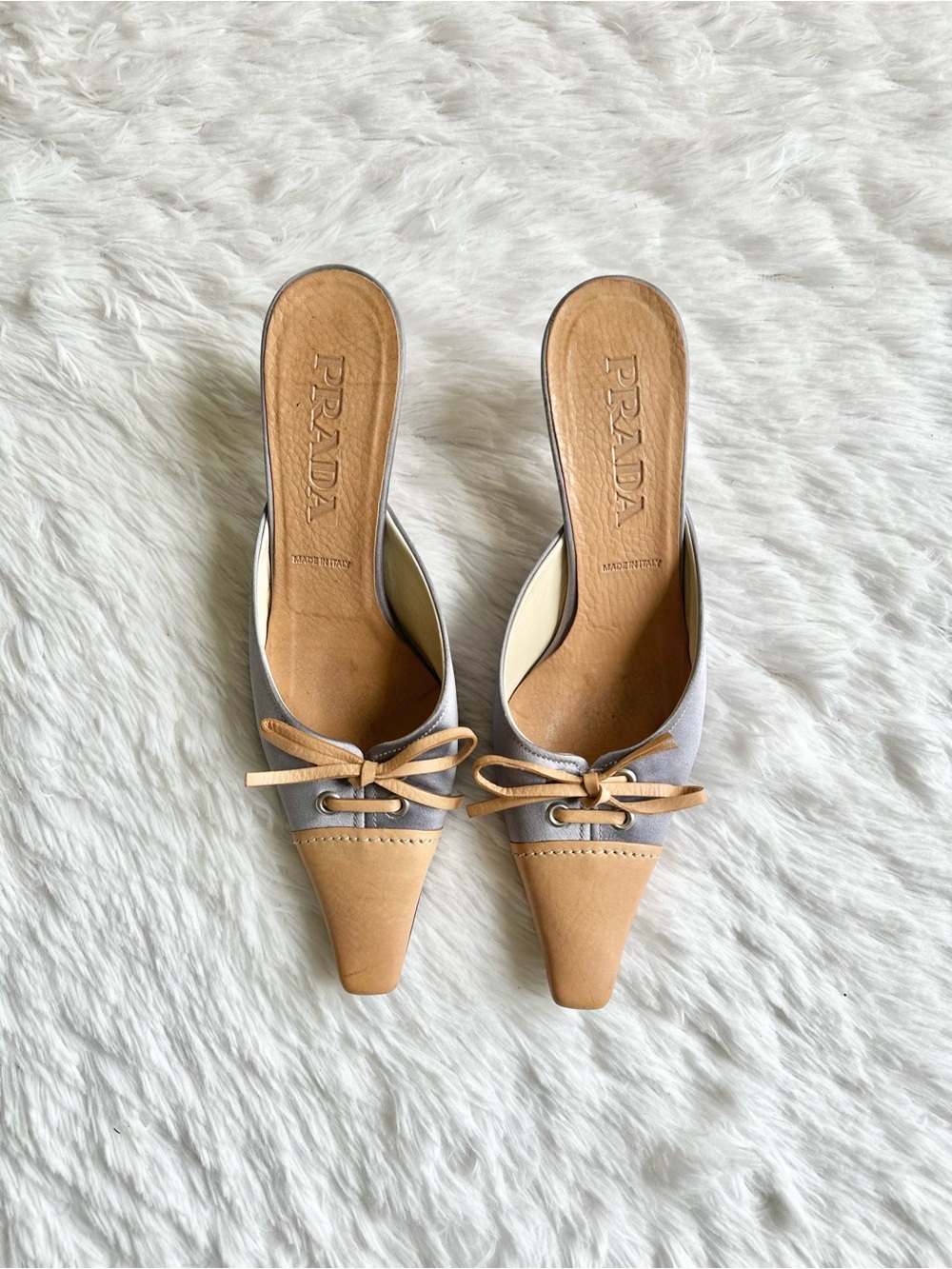 Vintage Prada Silk and Leather Lace up Mules - Picture 2 of 7